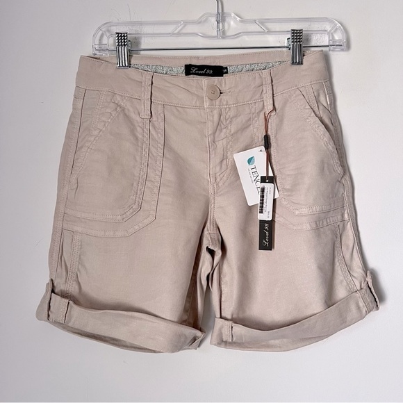 Level 99 Ace Relaxed Fit Cargo Shorts Linen Tencel Neutral Khaki Summer NEW 24 - Picture 1 of 13